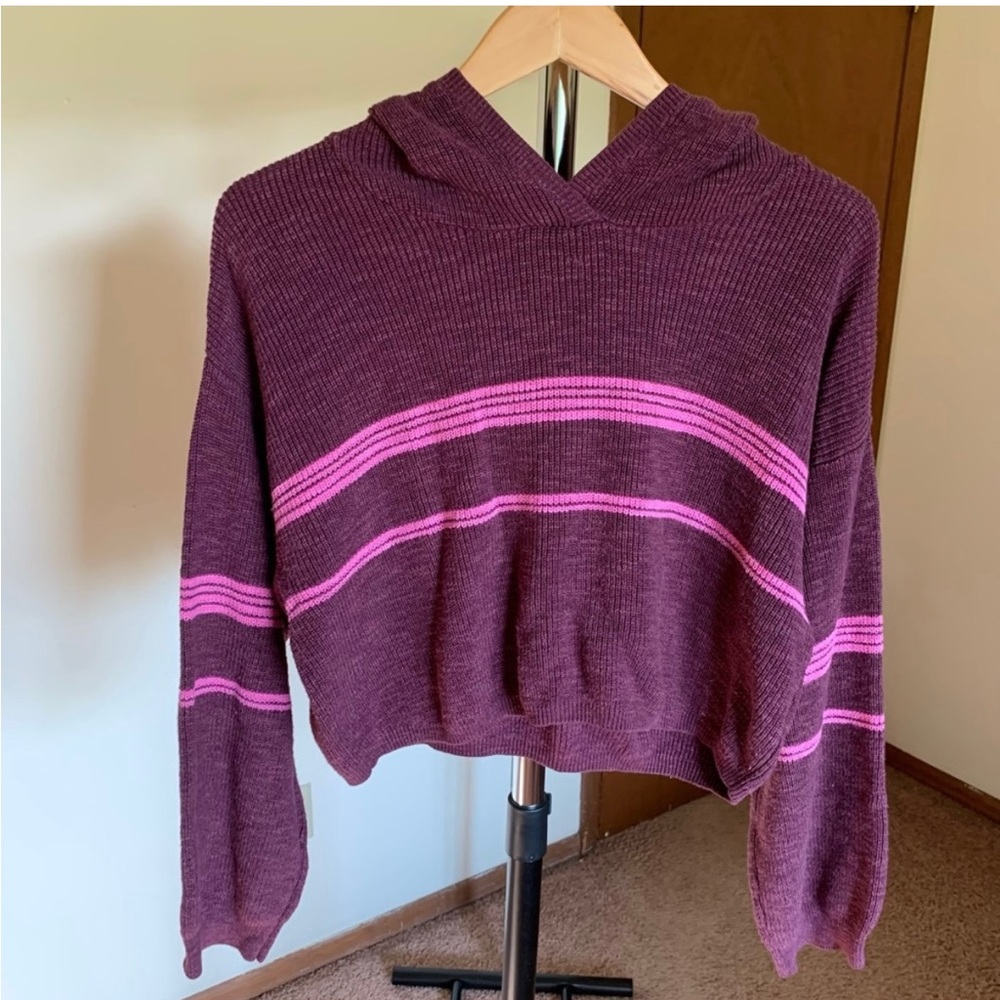 Free People Beach Hooded Knit Cropped Sweater